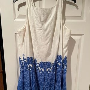 Fit and flair white with blue bottom dress